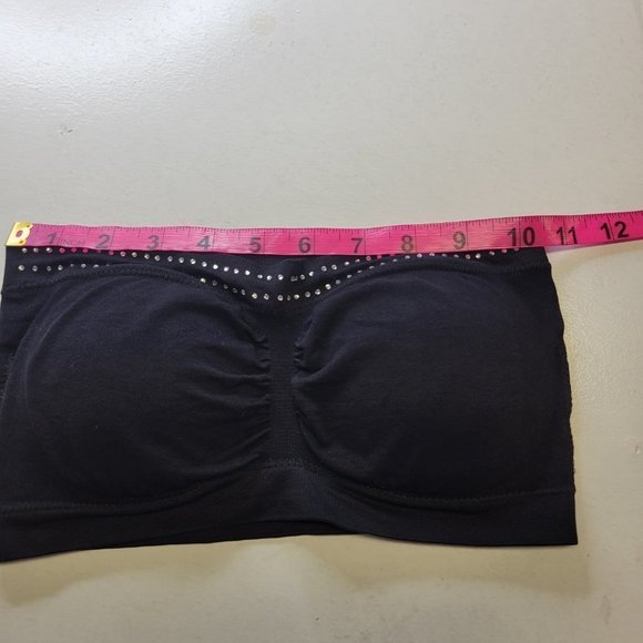 BLACK Strapless Padded Tube Top Sequin Bandeau Sparkly Crop Top One Size - New - Picture 9 of 14